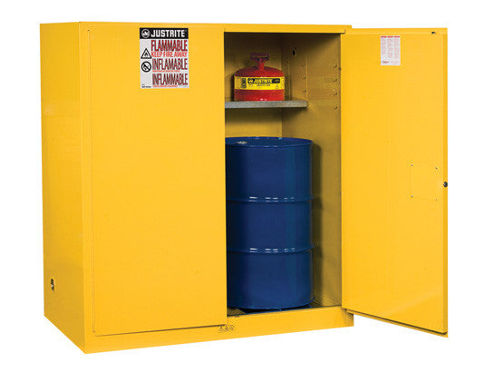 Sure-Grip® EX Vertical Drum Safety Cabinet and Drum Support, Cap. 110 gal., 1 shelf, 2 m/c doors - SolventWaste.com