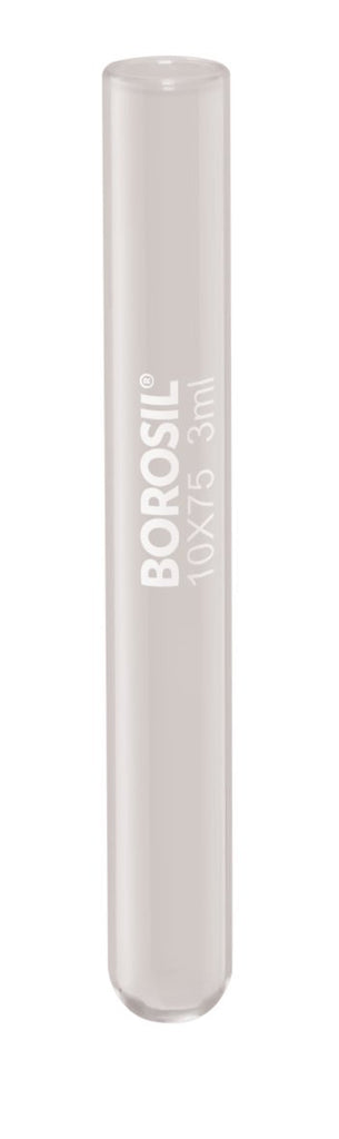 Borosil® Tubes - Test - Reusable - Plain End - 3mL - 10mm x 75mm (OD x H) - CS/800 - SolventWaste.com