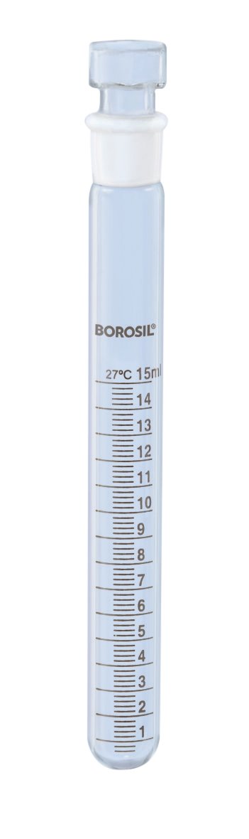 Borosil® Tubes - Test - Reusable - Graduated - Ground Glass with Stoppers - 15mL - 14/15 - CS/10 - SolventWaste.com