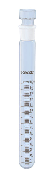Borosil Graduated Test Tubes I/C Stopper Borosilicate 50mL CS/14 - SolventWaste.com
