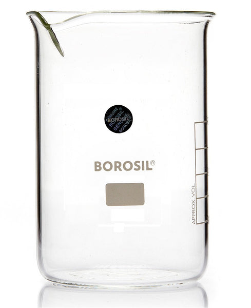 Borosil® Tall-Form Glass Beakers with Spouts - 1,000mL - CS/20 - SolventWaste.com