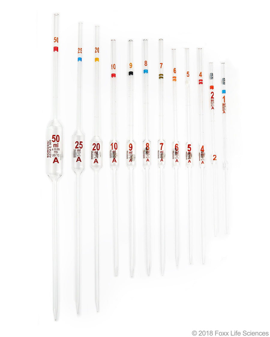 Borosil Volumetric Transfer Pipette Bulb Pipette Class A Accuracy ASTM 969 USP Type I - 1mL - SolventWaste.com