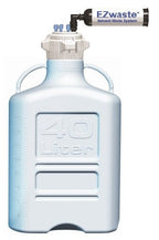 EZwaste® XL Safety Vent Carboy 40L HDPE with VersaCap® 120mm, 4 Ports for 1/16” OD Tubing, 3 Ports for ¼” OD Tubing and a Chemical Exhaust Filter - SolventWaste.com