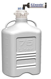 EZwaste® XL Safety Vent Carboy 75L HDPE with VersaCap® 120mm, 4 Ports for 1/8'' OD Tubing, 3 Ports for 1/4" OD Tubing, and a Chemical Exhaust Filter - SolventWaste.com