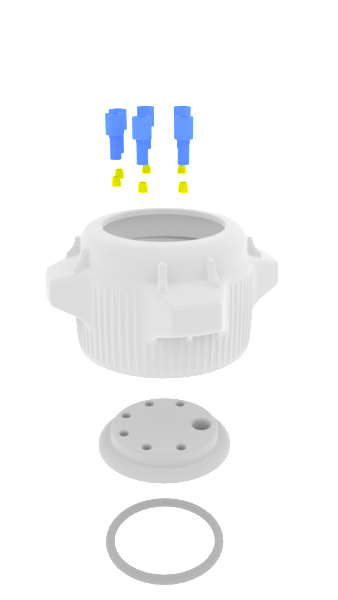 EZwaste® Safety Vent VersaCap® 83mm, 6 Ports for 1/8'' OD Tubing and a Chemical Exhaust Filter - SolventWaste.com