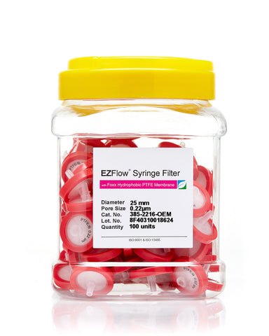 EZFlow® 25mm Syringe Filter, .2µm Hydrophobic PTFE 100/pack - SolventWaste.com