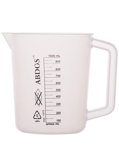 Abdos Printed Beakers with Handle, Polypropylene (PP) 1000ml, 4/CS